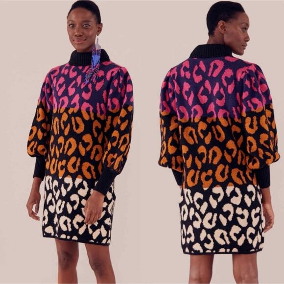 Farm‎ Rio Mixed Leopards Striped Sweater Dress Size Small New Animal Print - Picture 3 of 10